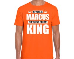 Naam cadeau t-shirt - my name is Marcus - but you can call me King - oranje - heren - koningsdag - verjaardag - sport L
