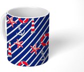 Mok - Koffiemok - Strand - Patronen - Anker - Zeester - Vuurtoren - Mokken - 350 ML - Beker - Koffiemokken - Theemok
