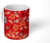 Mok - Koffiemok - Bloemen - Rood - Blauw - Design - Mokken - 350 ML - Beker - Koffiemokken - Theemok