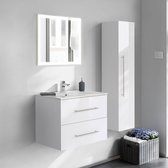 Badkamermeubelset Badkamermeubel- in wit hoogglans met spiegel, hoge kast en wastafel - B/H/D ca. 125/200/46cm