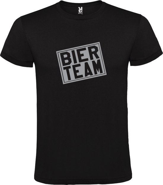 Zwart  T shirt met  print van "Bier team " print Zilver size M