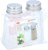 peper- en zoutvaatje glas/RVS transparant/zilver 2 stuks