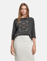 TAIFUN Dames Shirt met 3/4-mouwen en borduursel van GOTS-gecertificeerd katoen Charcoal gemustert-38