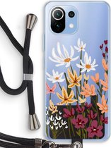 Case Company® - Xiaomi Mi 11 Lite hoesje met Koord - Painted wildflowers - Telefoonhoesje met Zwart Koord - Bescherming aan alle Kanten en Over de Schermrand