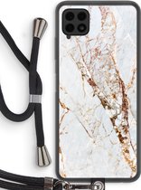 Case Company® - Samsung Galaxy A22 4G hoesje met Koord - Goud marmer - Telefoonhoesje met Zwart Koord - Bescherming aan alle Kanten en Over de Schermrand