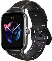 Leer Smartwatch bandje - Geschikt voor  Amazfit GTS 3 leren bandje - zwart - Strap-it Horlogeband / Polsband / Armband