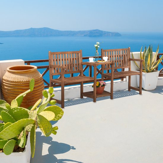 Relaxdays tuinbank met tafel - 2 zits balkonbank - zitbank voor buiten - houten buitenbank - Relaxdays