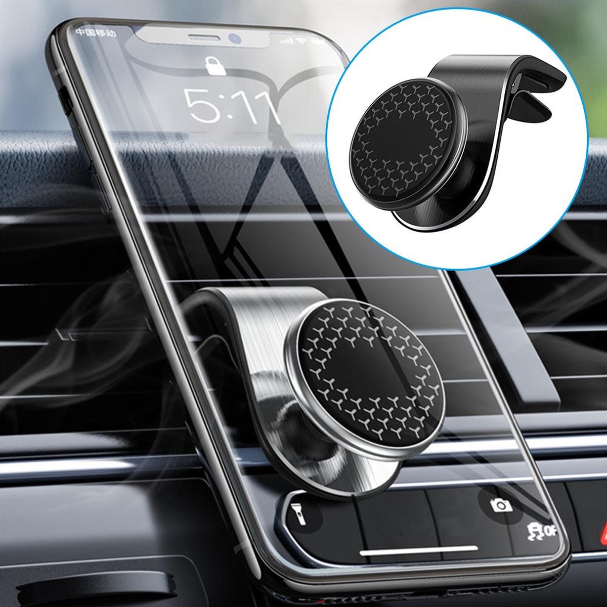 Magnetische Auto Telefoon Houder LB-461 Auto Air Vent Clip Mount Stand 360 Graden Ventilatierooster - Ventilator- Auto ventilatie houder - Zilver