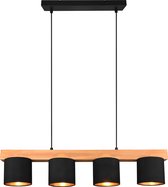 LED Hanglamp - Hangverlichting - Torna Camo - E14 Fitting - 4-lichts - Rechthoek - Mat Zwart/Goud - Hout