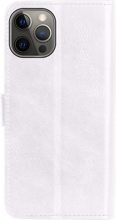 Hoesje - Met Screenprotector - Geschikt voor Apple iPhone 13 Pro Max - Luxe Pasjeshouder - Bookcase Portemonee - Flip Case - Kunstleer Book Case - Flipcase - Book Cover - Walletcase - Portemonneehoes - Telefoonhoesjes - Wit