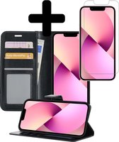 Hoesje Geschikt voor iPhone 13 Pro Hoesje Book Case Hoes Wallet Cover Met Screenprotector - Hoes Geschikt voor iPhone 13 Pro Hoesje Bookcase Hoes - Zwart.