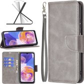 Coque Samsung Galaxy A13 (4G) - Etui portefeuille MobyDefend avec cordon - Grijs - Coque pour téléphone portable - Coque pour téléphone Ce produit est compatible avec : Samsung Galaxy A13 (4G)