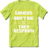 Gamers don't die pixel T-shirt | Geel | Gaming kleding | Grappig game verjaardag cadeau shirt Heren – Dames – Unisex | - Groen - XL