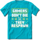 Gamers don't die pixel T-shirt | Geel | Gaming kleding | Grappig game verjaardag cadeau shirt Heren – Dames – Unisex | - Blauw - 3XL