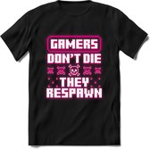 Gamers don't die pixel T-shirt | Neon Roze | Gaming kleding | Grappig game verjaardag cadeau shirt Heren – Dames – Unisex | - Zwart - L