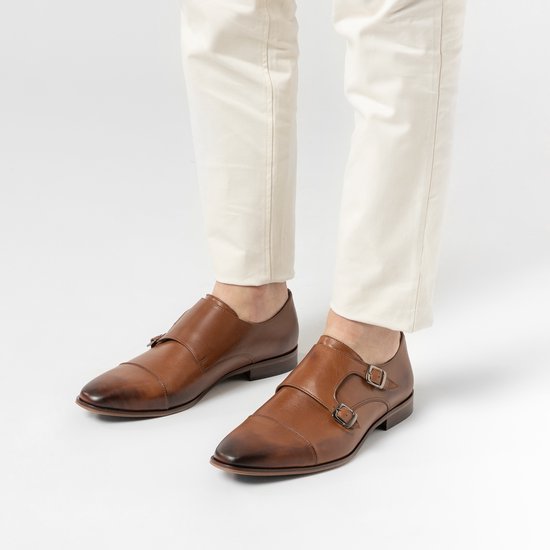 Sacha - Homme - Chaussures à boucle en cuir Cognac - Taille 42 | bol.com