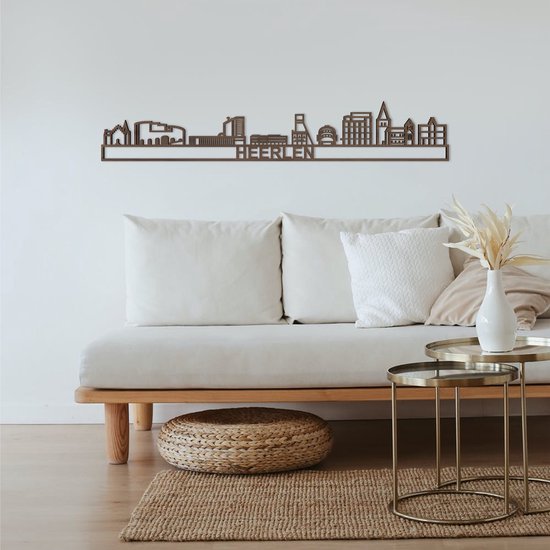 Skyline Heerlen Notenhout 130 Cm Wanddecoratie Voor Aan De Muur Met Tekst City Shapes