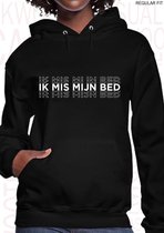 IK MIS MIJN BED dames hoodie - Zwart - Maat XL - Lange mouwen - Met capuchon & steekzakken - Regular Fit - Grappige teksten - Leuke hoodies - Humor - Quotes - Kwoots - Cadeau - Sla