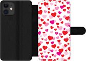 Bookcase Geschikt voor iPhone 12 Pro Max telefoonhoesje - Een illustratie met kleurrijke hartjes - Met vakjes - Wallet case met magneetsluiting