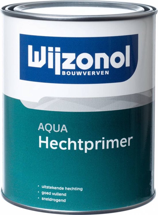 Blik Wijzonol Aqua Hechtprimer in 1 liter, met blauw/wit logo en groene opdruk.