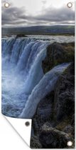 Tuinposter IJsland - Watervallen - Blauw - 40x80 cm - Wanddecoratie Buiten - Tuinposter - Tuindoek - Schuttingposter - Tuinschilderij