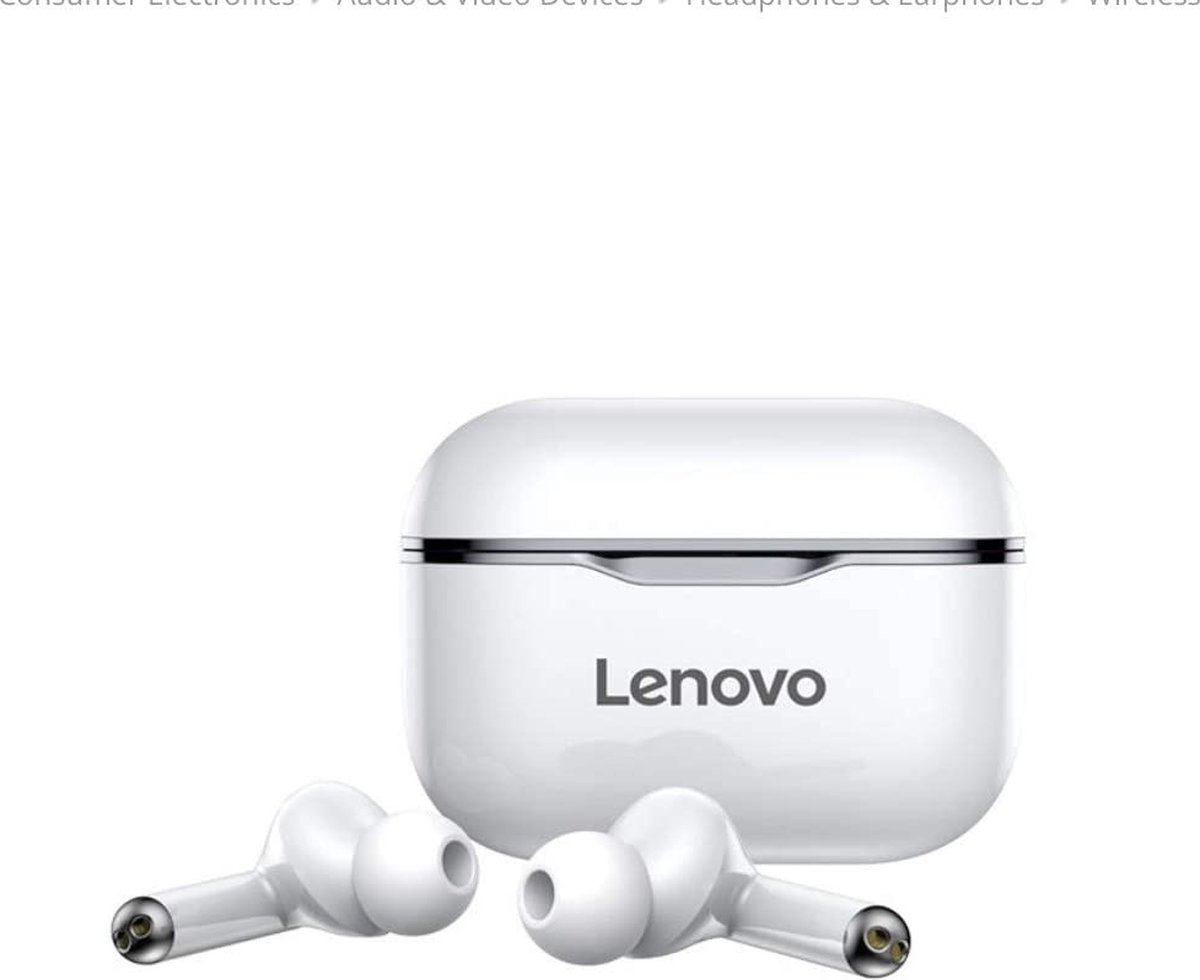 Lenovo Livepods LP1S Wireless Bluetooth 5.0 Earbuds - Volledig Draadloos In-Ear Oortjes - Waterproof IPX-4 - Siliconen Oordopjes - Universeel Apple/Samsung/Android/iPhone - Wit