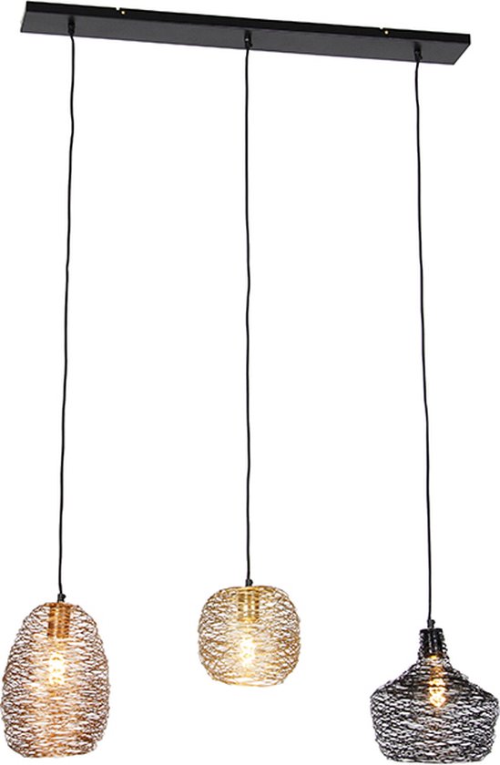 QAZQA sarella – Design Hanglamp eettafel voor boven de eettafel | in eetkamer – 3 lichts – L 100 cm – Multicolor – Woonkamer | Slaapkamer | Keuken