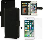 Casemania Hoesje Geschikt voor Apple iPhone SE 2022 Zwart & Glazen Screenprotector - Luxe Portemonnee Book Case