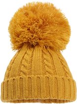 babymuts Elegance pompom acryl mosterdgeel maat M