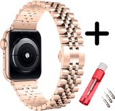 Strap-it Jubilee stalen band - Geschikt voor Apple Watch bandje - Series 1/2/3/4/5/6/7/8/SE/Ultra - Rose Gold - Staal/metalen schakel band met vlindersluiting - Voor maat: 42 mm 44