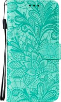 LG K40s Hoesje - Mobigear - Flowers Serie - Kunstlederen Bookcase - Turquoise - Hoesje Geschikt Voor LG K40s