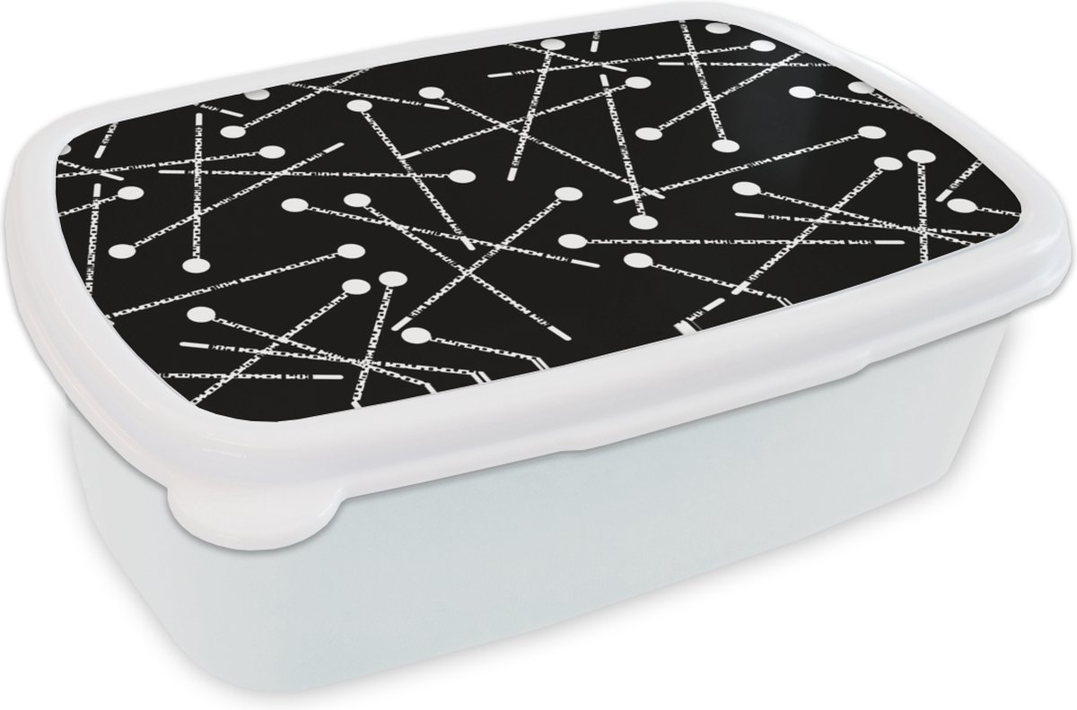 Broodtrommel Wit - Lunchbox - Brooddoos - Patroon - Spelden - Zwart Wit - 18x12x6 cm - Volwassenen