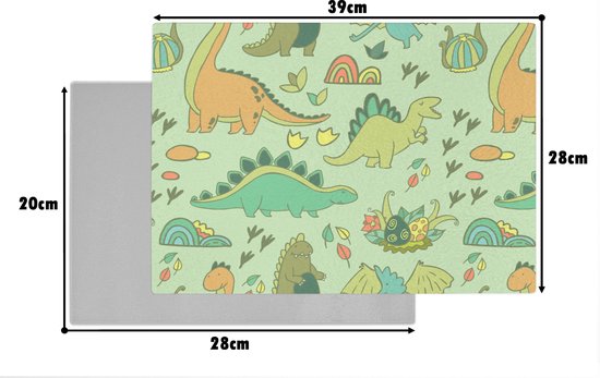Planche à Verres - 39x28 - Motifs - Dino - Vert - Garçon - Enfant - Enfants - Kids - Planches à découper en Glas