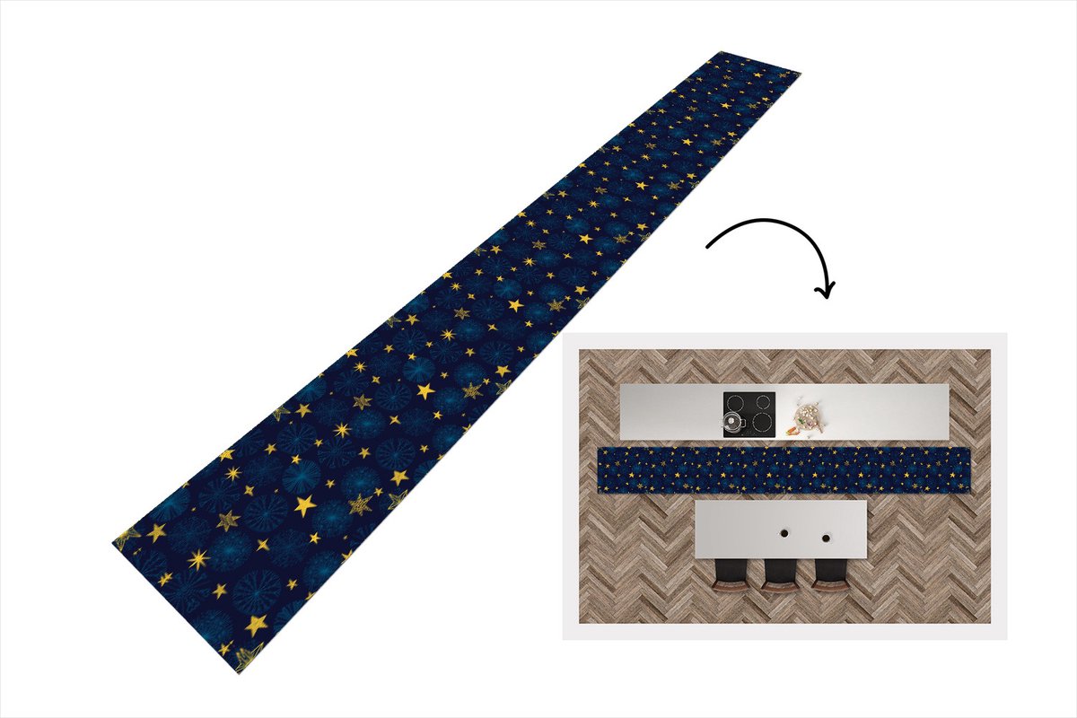 KitchenYeah Keukenloper - Keukenmat - Sterren - Sneeuw - Patronen - Kerst - 480x60 cm - Keuken vloerkleed Multicolor