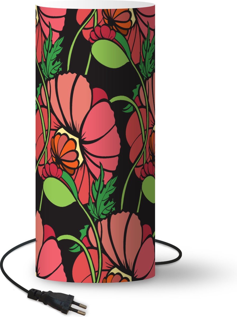 Lamp - Nachtlampje - Tafellamp slaapkamer - Bloemen - Natuur - Roze - Patroon - 70 cm hoog - Ø29.6 cm - Inclusief LED lamp