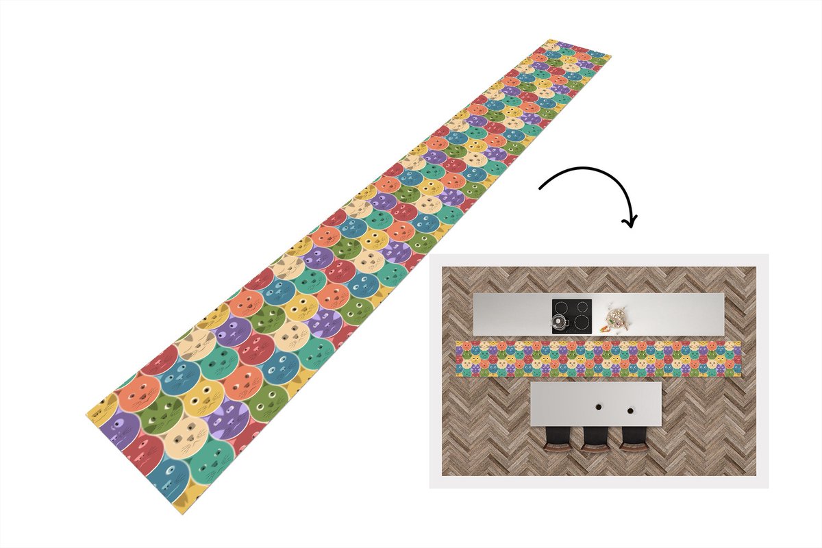 KitchenYeah Keukenloper - Keukenmat - Katten - Regenboog - Kind - Design - Keuken vloerkleed multicolor, foto 2