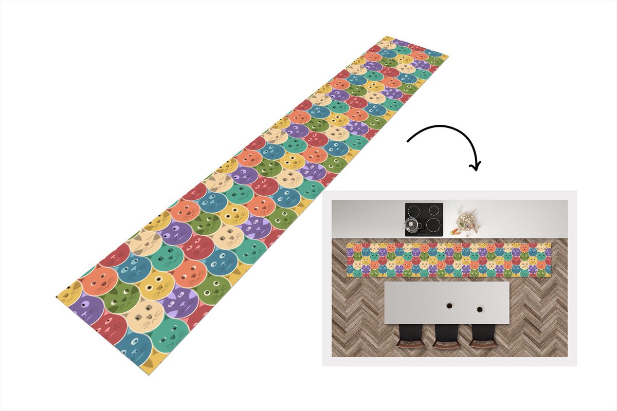 KitchenYeah Keukenloper - Keukenmat - Katten - Regenboog - Kind - Design - Keuken vloerkleed Multicolor