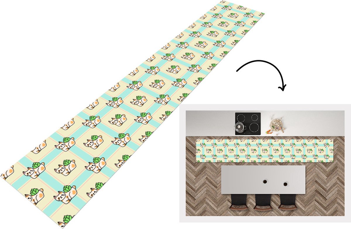 KitchenYeah Keukenloper - Keukenmat - Katten - Planten - Pastel - Kind - Patroon - Keuken vloerkleed Multicolor