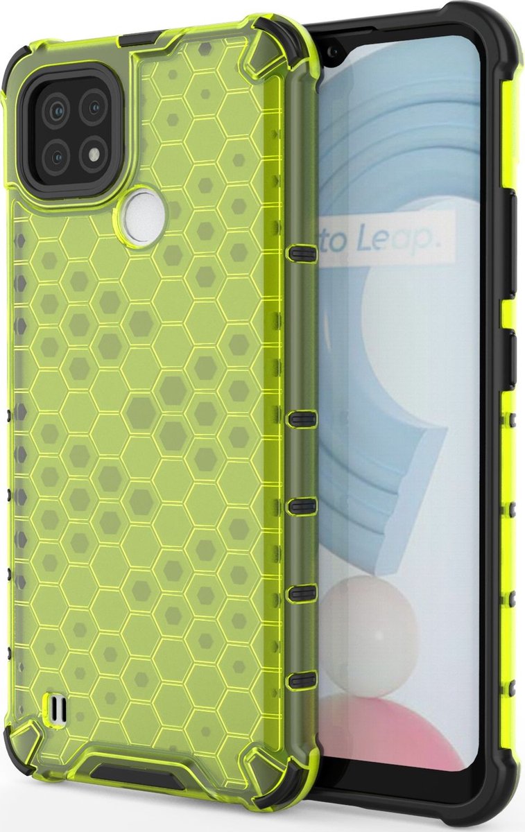 Mobigear Hoesje geschikt voor Realme C21 Telefoonhoesje Hardcase | Mobigear Honeycomb Backcover Shockproof | Schokbestendig C21 Telefoonhoesje | Anti Shock Proof - Groen