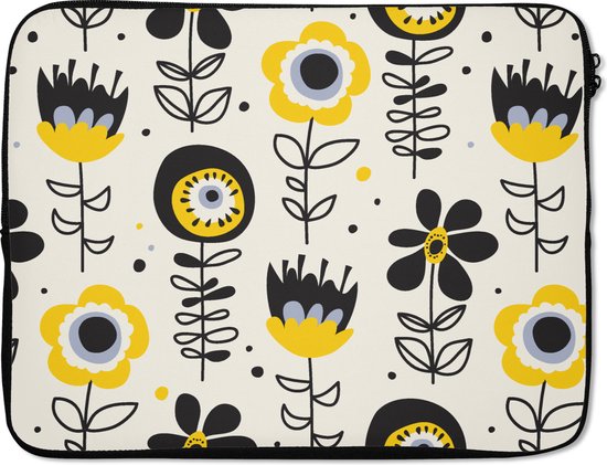 Housse pour ordinateur portable 17 pouces - Meiden - Fleurs - Feuilles - Motifs - Fille - Kids - Housse Enfants ordinateur portable - Dimensions intérieures 41x28 cm - Dos noir