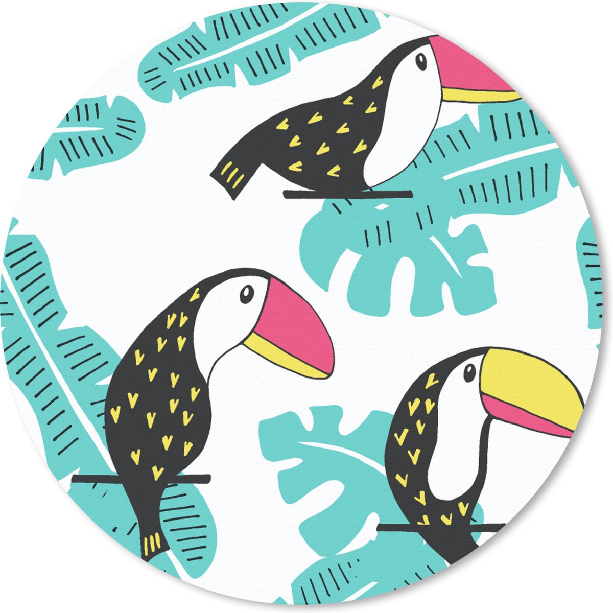 Muismat rond 50x50 cm - Mousepad Patroon - Jungle - Toekan - Ronde muismatten