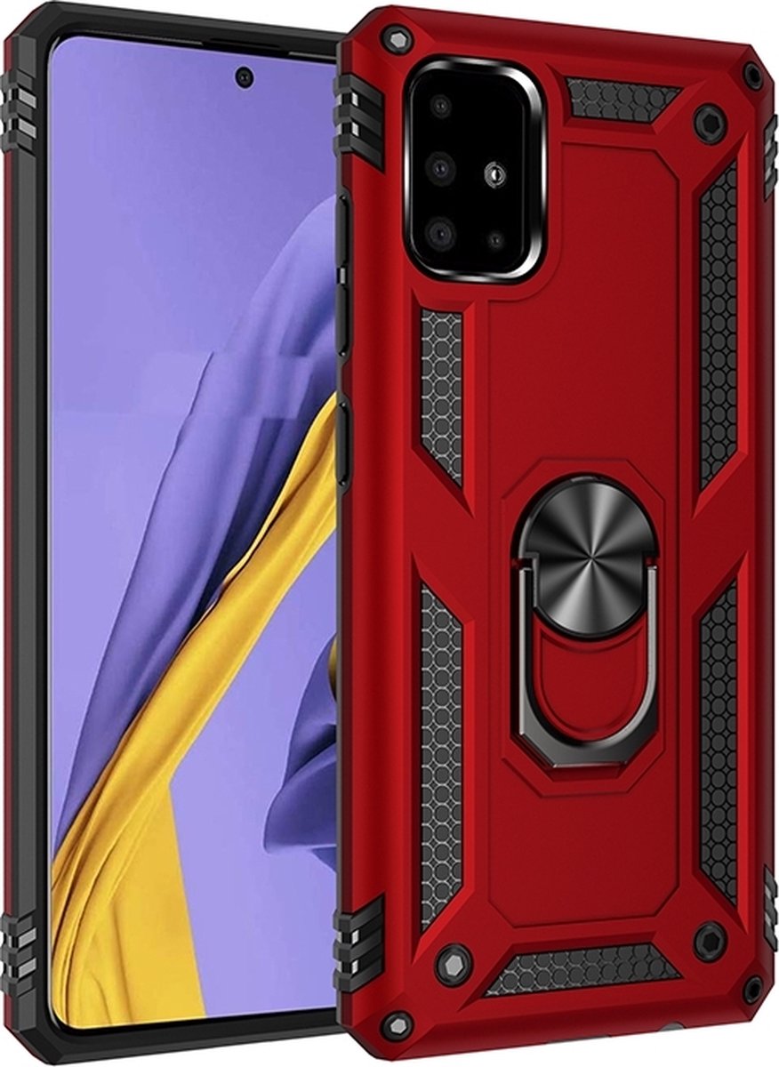 Mobigear Hoesje geschikt voor Samsung Galaxy A51 Telefoonhoesje Hardcase | Mobigear Armor Ring Backcover Shockproof met Ringhouder | Schokbestendig Galaxy A51 Telefoonhoesje | Anti Shock Proof - Rood