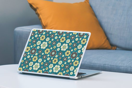 Sticker pour ordinateur portable - 14 pouces - Rétro - Fleurs - Motifs - Blauw