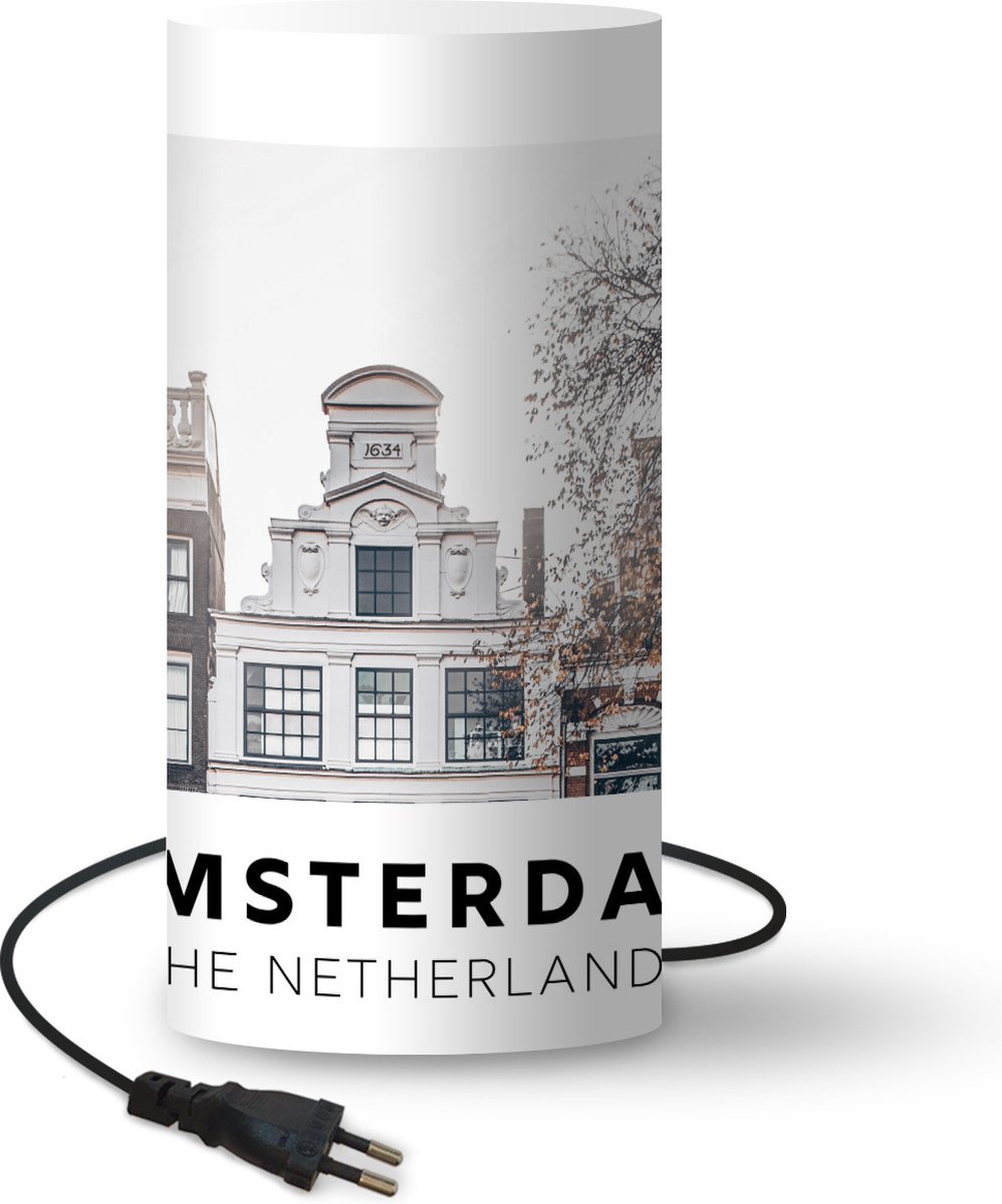 Lamp - Nachtlampje - Tafellamp slaapkamer - Nederland - Amsterdam - Huis - 33 cm hoog - Ø15.9 cm - Inclusief LED lamp