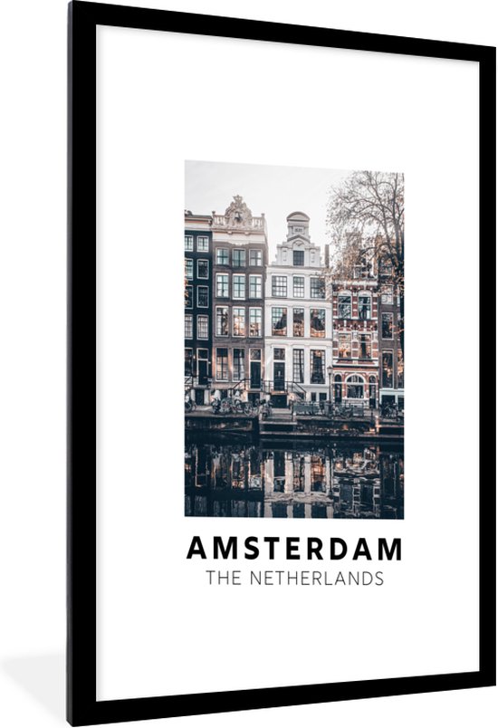 Fotolijst incl. Poster - Amsterdam - Nederland - Huizen - 60x90 cm -  Posterlijst | bol