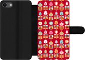 Bookcase Geschikt voor iPhone 8 telefoonhoesje - Patronen - Bloemen - Retro - Rood - Met vakjes - Wallet case met magneetsluiting