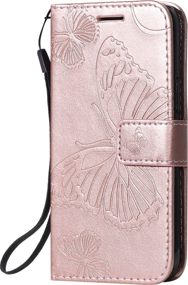 Mobigear Telefoonhoesje geschikt voor Apple iPhone 12 Mini Hoesje | Mobigear Butterfly Bookcase Portemonnee | Pasjeshouder voor 2 Pasjes | Telefoonhoesje voor Pinpas / OV Kaart / Rijbewijs - Roségoud
