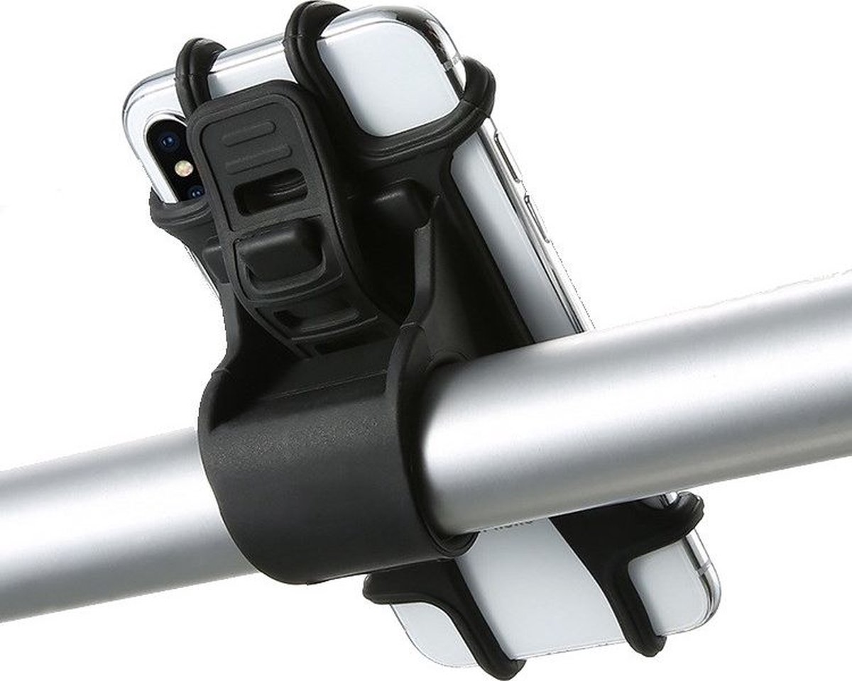 Mobigear Telefoonhouder Fiets Fietsstuur Bevestiging | Mobigear Essentials Klem Universeel (max 15 cm x 8 cm) - Zwart