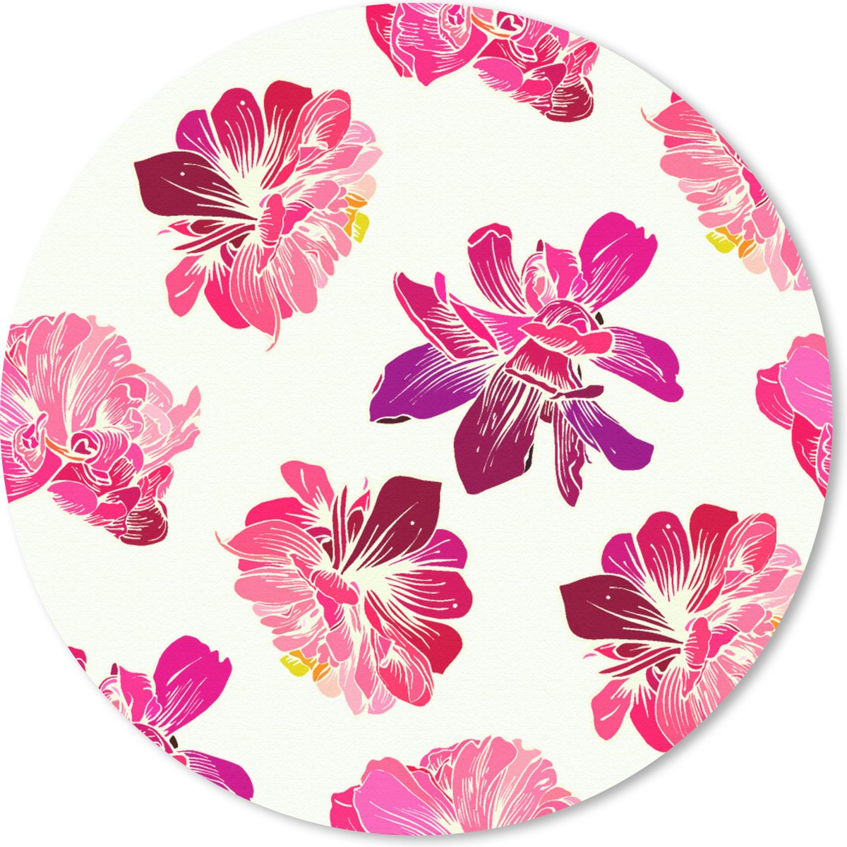 Muismat rond 40x40 cm - Mousepad Bloemen - Roze - Patroon - Ronde muismatten