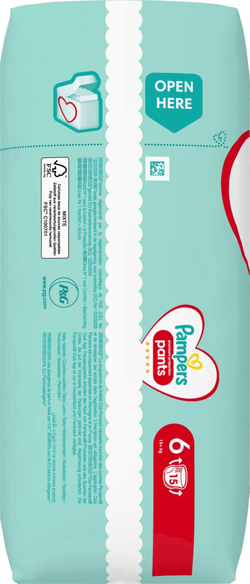 Pampers Pantalon Premium Protection taille 6 extra large, 15+ kg, pack  individuel, 15